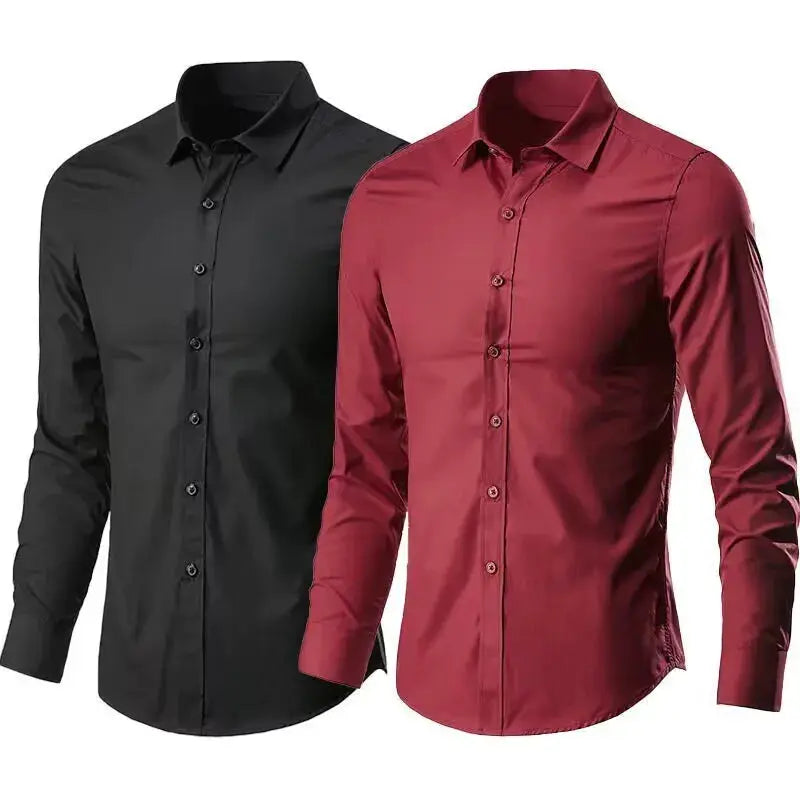 Two Simples Market men's dress shirts, black and burgundy, long sleeve slim fit, anti-wrinkle without pocket