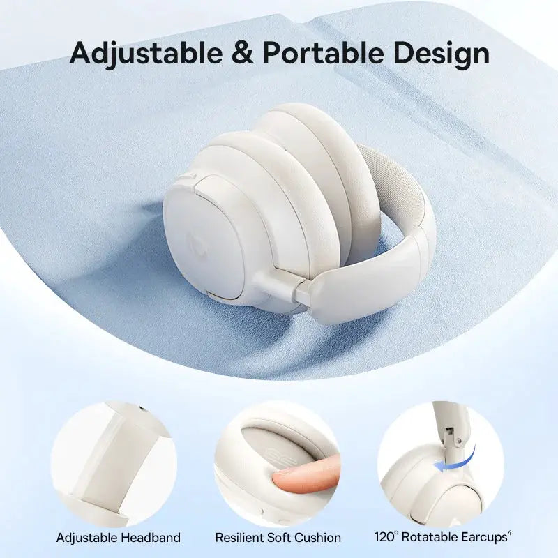 Baseus Bass EH10 NC wireless over-ear headphones in white with adjustable headband