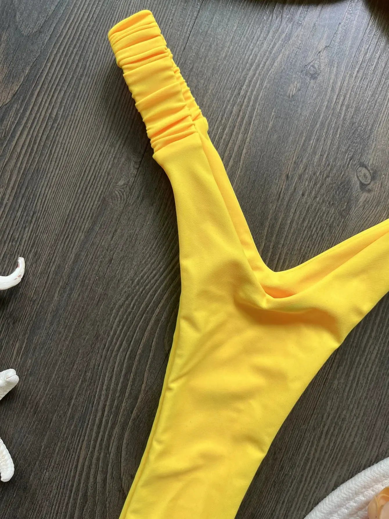 Micro bikini top in bright yellow with ruched strap detail for beachwear