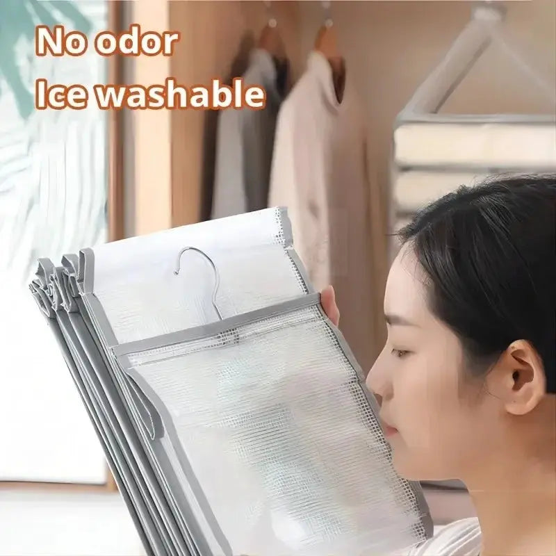 Simples Market Wardrobe Hanging Storage Bag, transparent mesh closet organizer for pants, socks, T-shirts and underwear