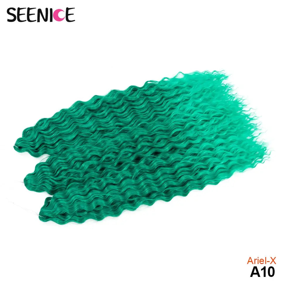 Ariel-X teal water-wave crochet hair extensions, synthetic braids by Seenice