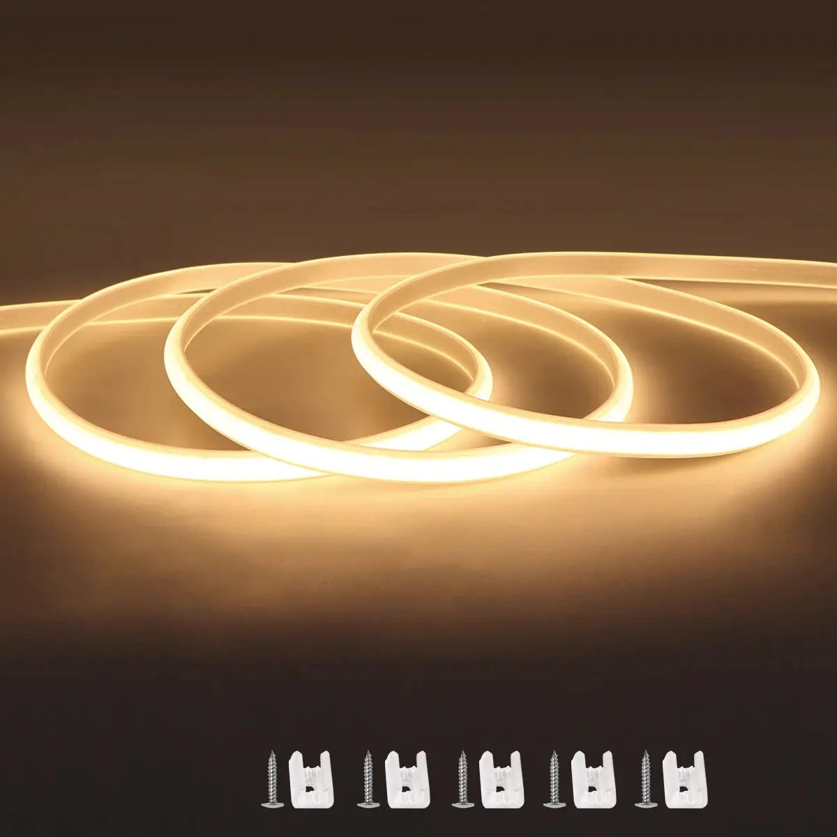Simples Market COB LED strip light, warm white, flexible tape with mounting clips