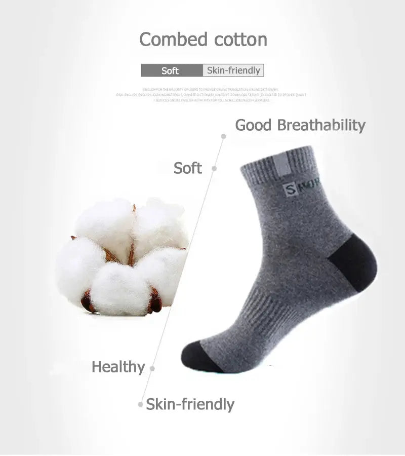 5 Pairs Mens Cotton Socks Breathable Sports Crew Socks With Letter Design Elastic High Comfort Summer