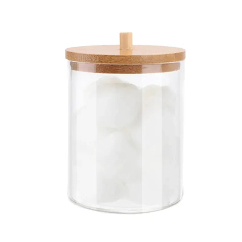 EverEco Acrylic Bathroom Organizer Set With Clear Lids And Bamboo Covers For Cotton Balls And Swabs