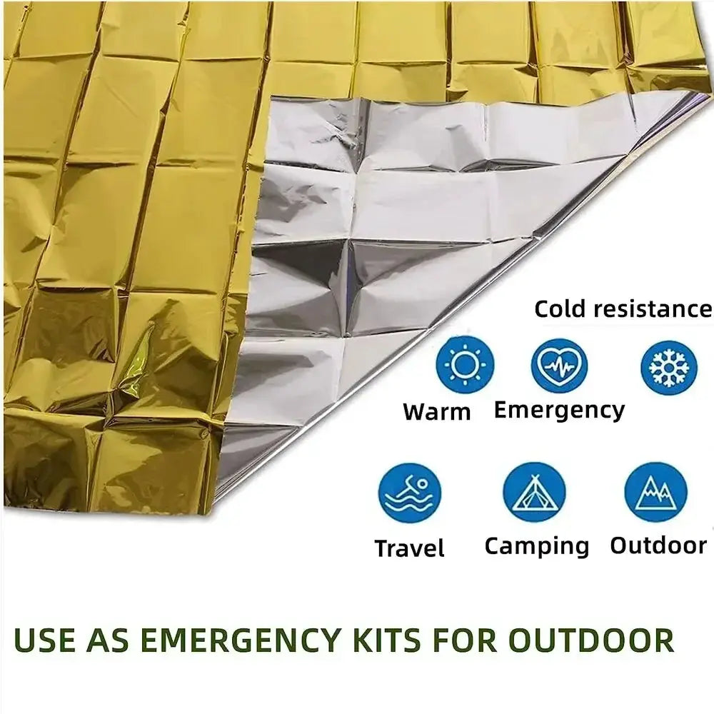 Emergency Thermal Poncho Blanket Lightweight Folding Weatherproof First Aid Camping Mat Cover Sunshade Water Resistant
