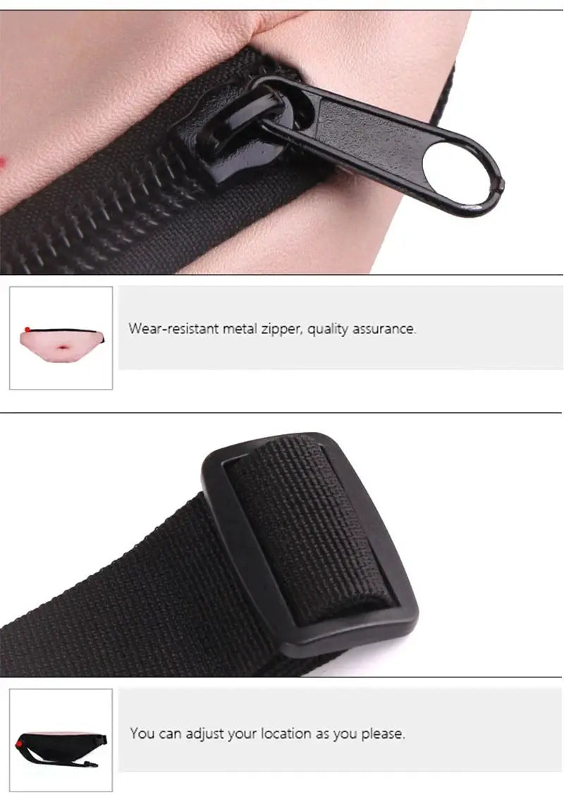 Funny Pop Dad Bod Money Belt Bag by Simples Market, flesh-colored fanny pack with adjustable strap and metal zipper