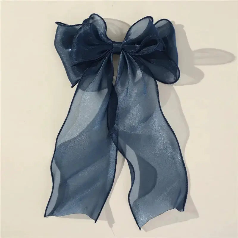 Elegant Blue Satin Chiffon Bow Hair Clip Barrette For Women And Girls With Shiny Bow Knot Accessory