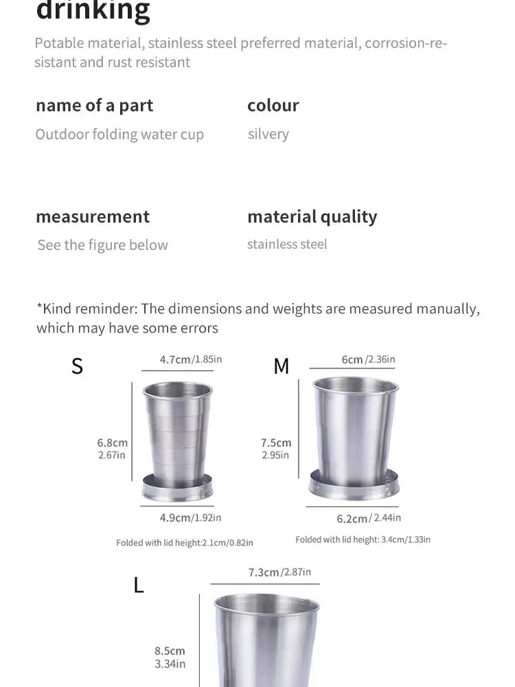 Simples Market outdoor folding telescopic stainless steel drinking cups set of 3 in silver