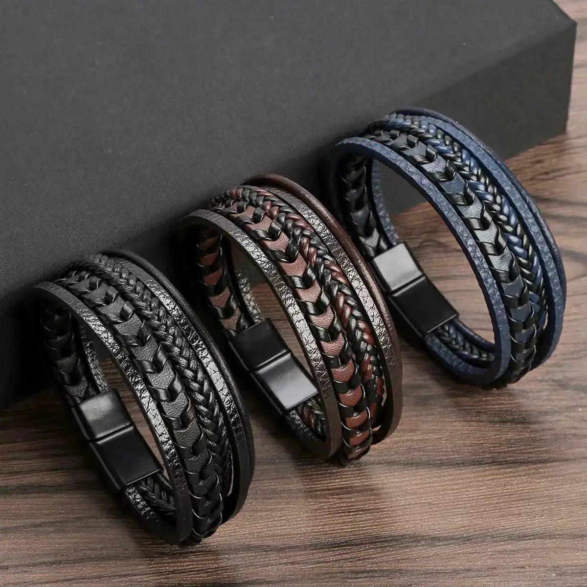 Mens Multi Layered Vintage Leather Rope Braided Bracelet With Alloy Magnetic Buckle Fashion Accessory