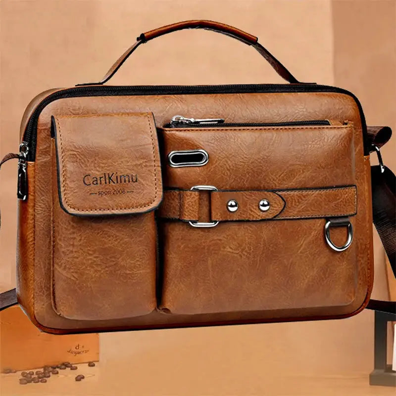 UrbanTrail Retro Messenger Bag Waterproof PU Design Large Capacity Laptop Briefcase for Men