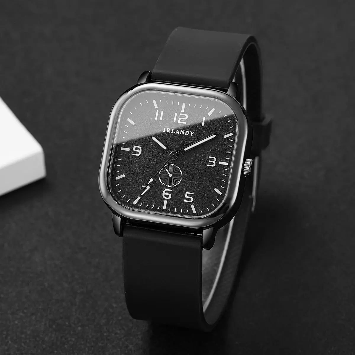 Watch IRLANDY square-faced black-dial quartz with silicone strap