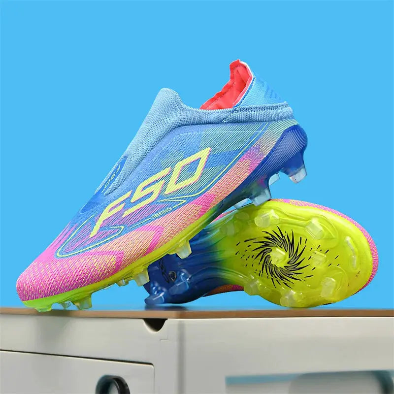 Mens Football Boots Non Slip High Top Futsal Sneakers Breathable Microfiber Upper For Outdoor Grass Fields