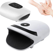 Smart airbag hand massager, white wireless palm kneading device with heat for carpal tunnel relief