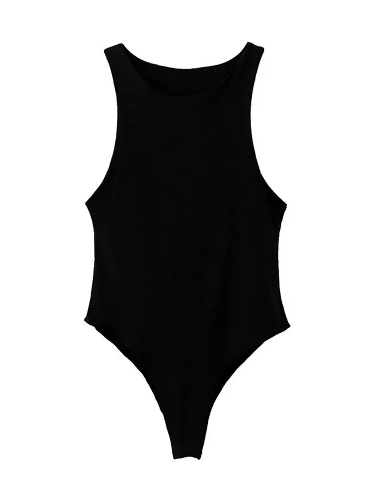 LunaVibe Summer Solid Bodycon Bodysuit For Women High Stretch Slim Fit In Four Colors