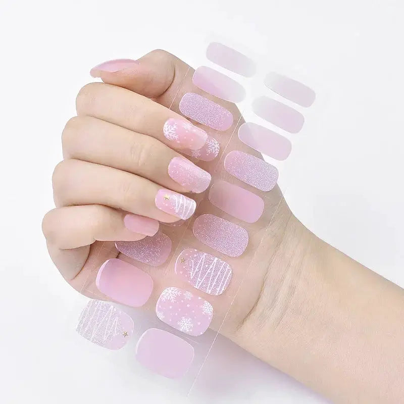 NailLux Semi Cured Nail Wraps For 16 To 20 Tips Easy Full Cover Adhesive Press On Nails Gel Finish UV LED Compatible