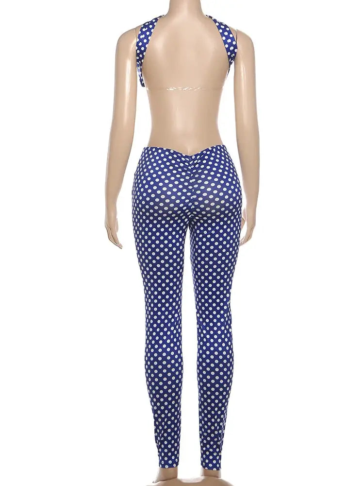 Nibber Hottie Women Dot Print 2 Piece Tracksuit Backless Halter
