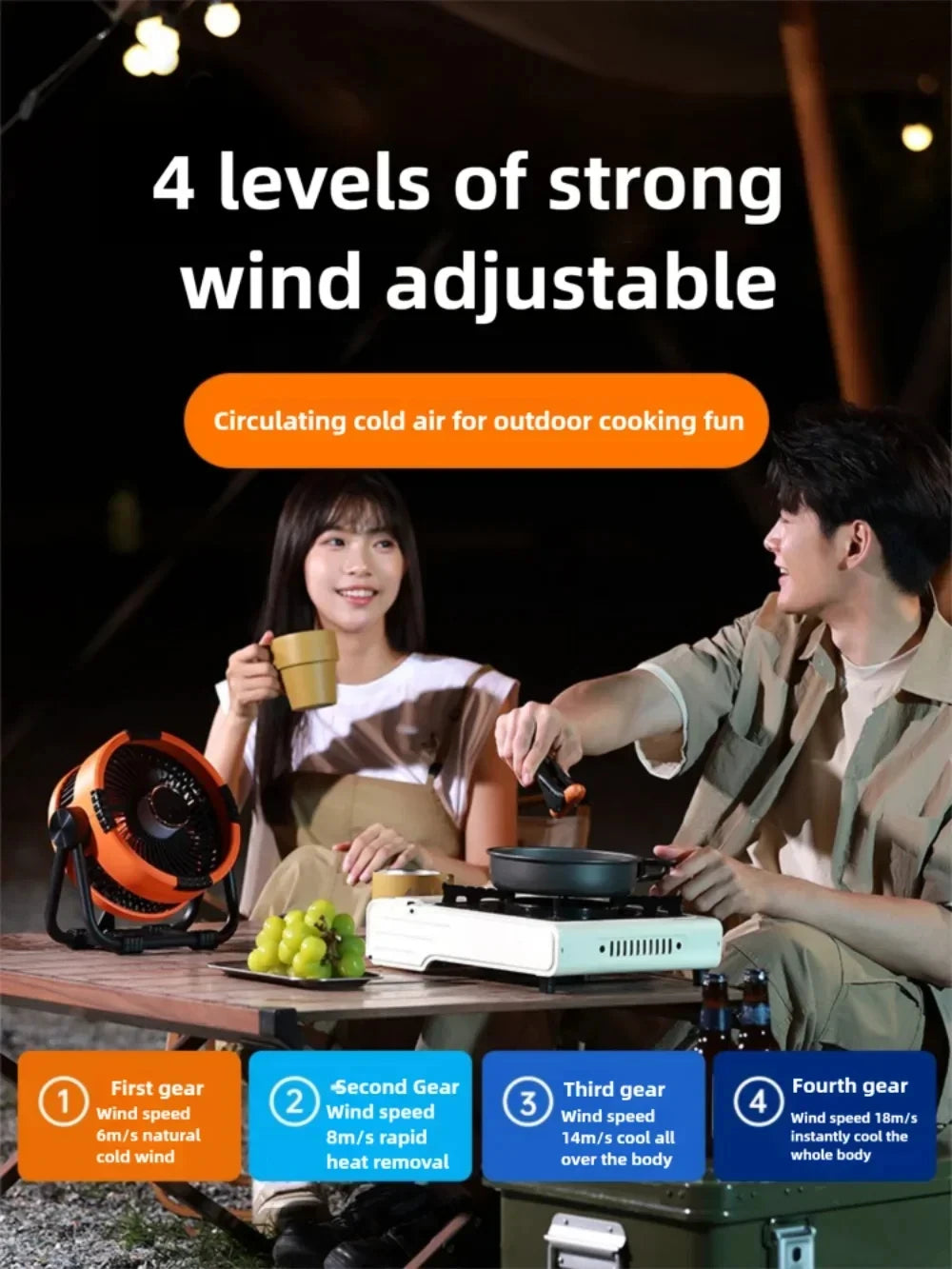 Outdoor Camping Fan With Light 3 Speed Night Light Power Bank Portable