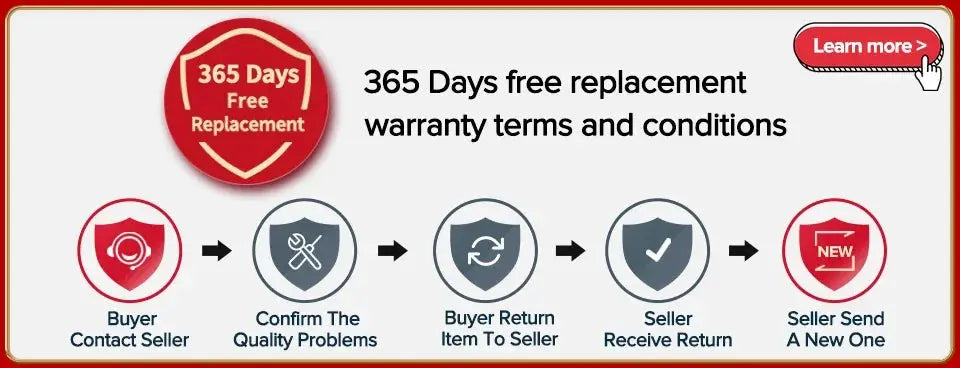 VIOFO A119 V3 dash camera warranty banner with 365 days free replacement and return steps.