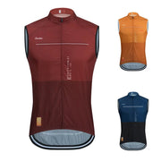 Men's Raudax sleeveless cycling vest set of 3 in maroon, orange and navy; windproof mesh gilet by Simples Market