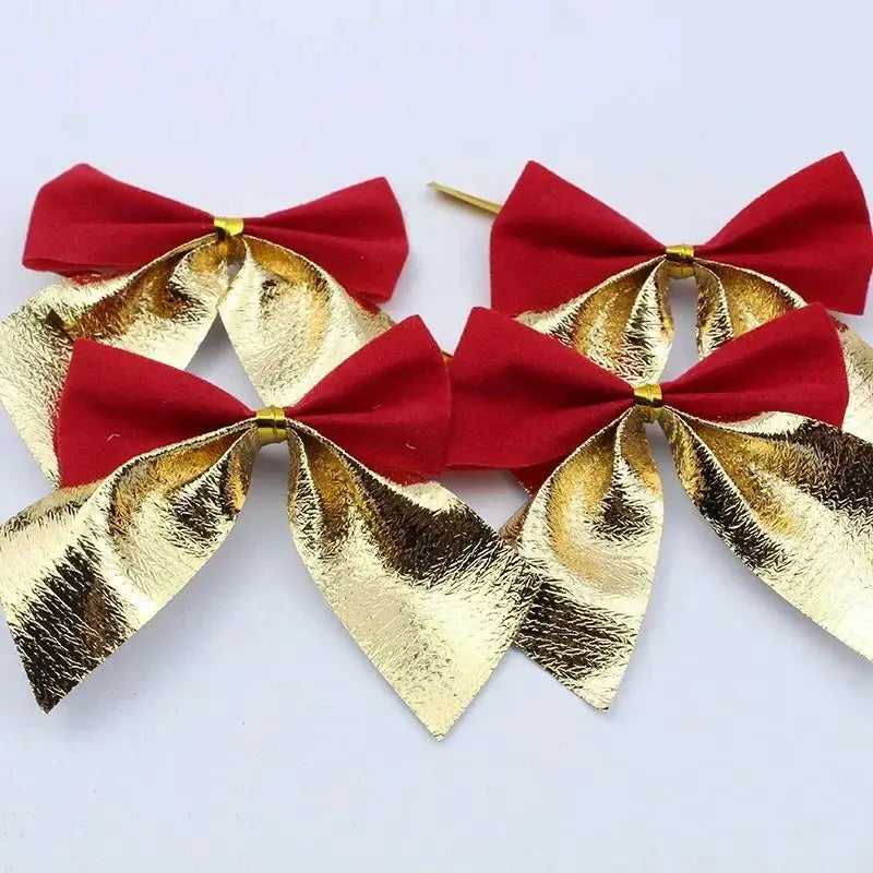 12 24 36 Pcs Christmas Bow Red Gold Mini Tree Bowknot For Home Decoration Wedding Decor New Year Party DIY Gift