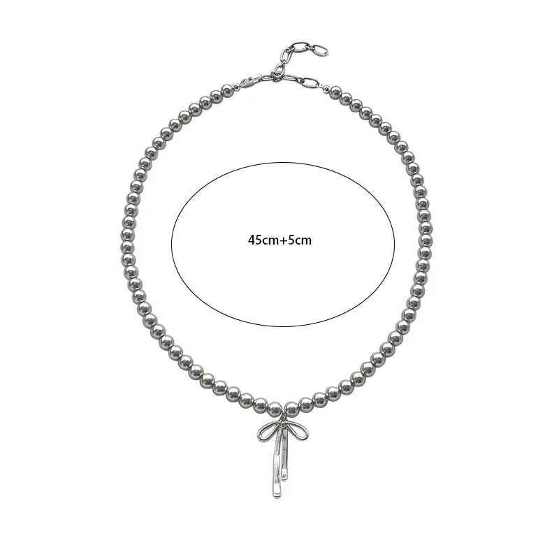 Fashionable Pearl Bowknot Choker Necklace With Gray Pearls For Women Jewelry Accessories