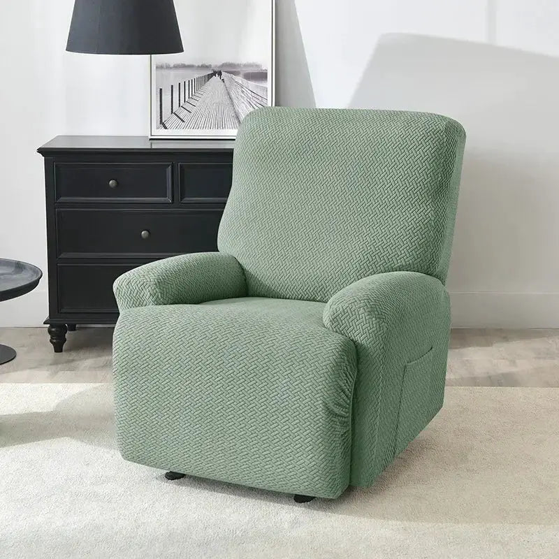 Jacquard stretch recliner slipcover in sage green by Simples Market for living room chair