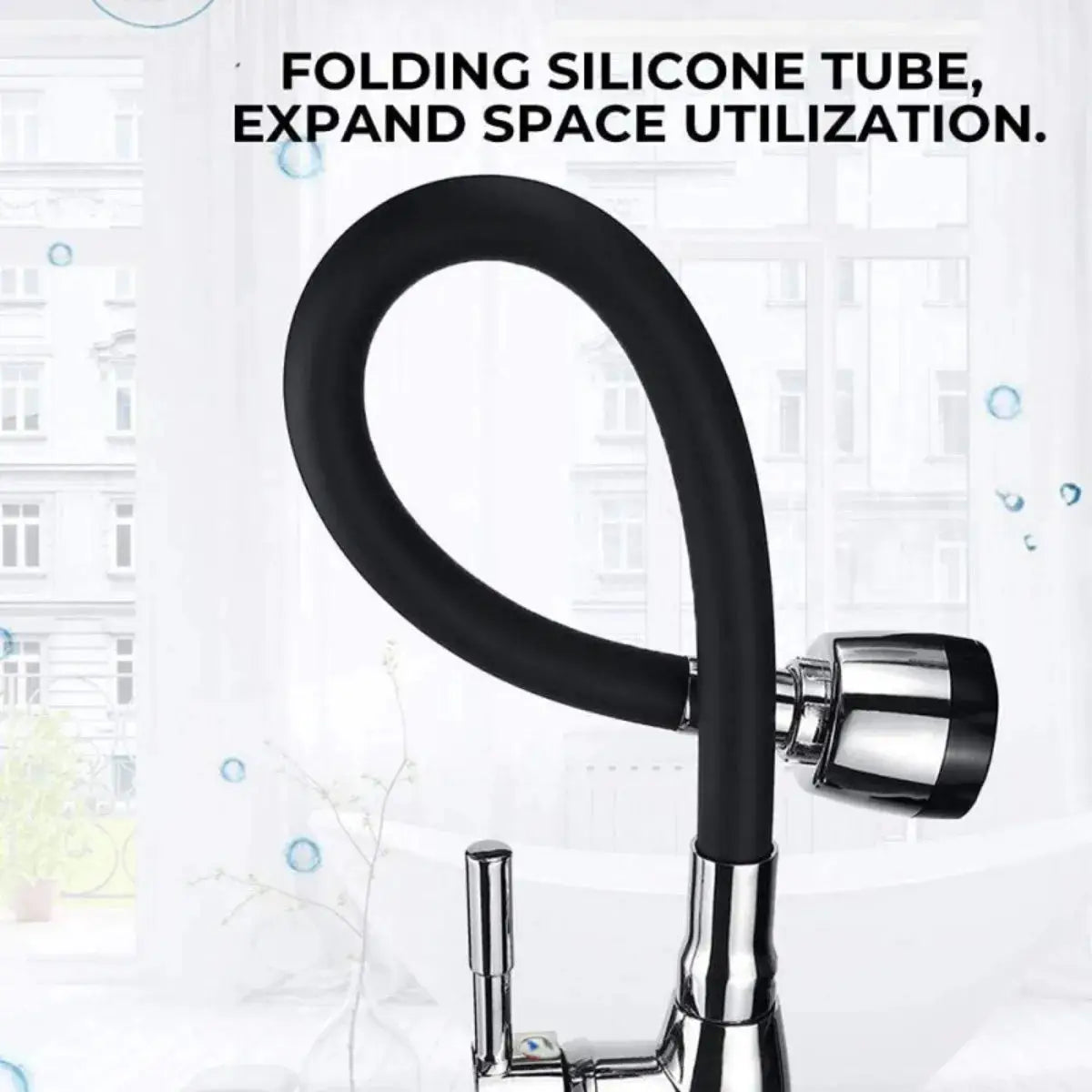 Kitchen faucet with black silicone hose, 304 stainless steel body, chrome base by Simples Market.