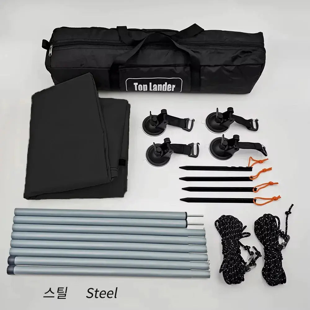 Manta Ray Car Side Awning With Suction Cup Anchors Black Coated Tarp For SUV Camping Waterproof UV Shield Shade