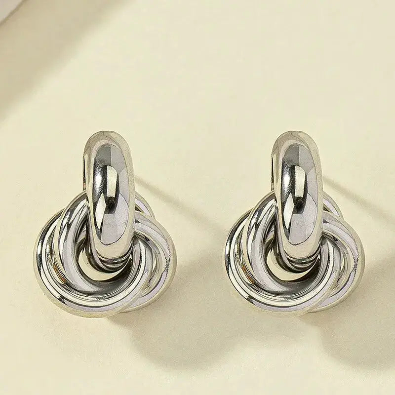 2 Pair Knot Hoop Earrings Set For Women Gold And Silver Tone Shiny Plating Trendy Stud Daily Wear Jewelry
