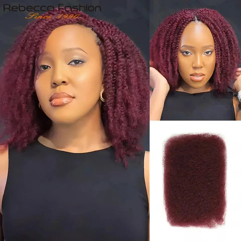 Afro kinky curly bulk hair for braiding, burgundy Remy, soft & lightweight, no attachment, Simples Market