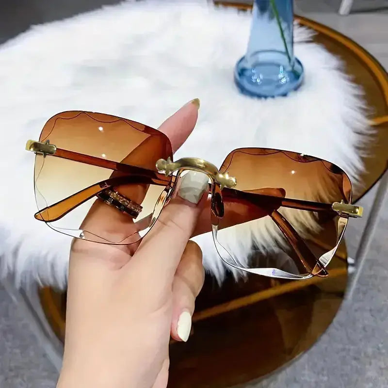 Luxury Brand Designer Square Rimless Sunglasses Three Pack UV400 Protection Red Fashion Sunglasses For Men Women