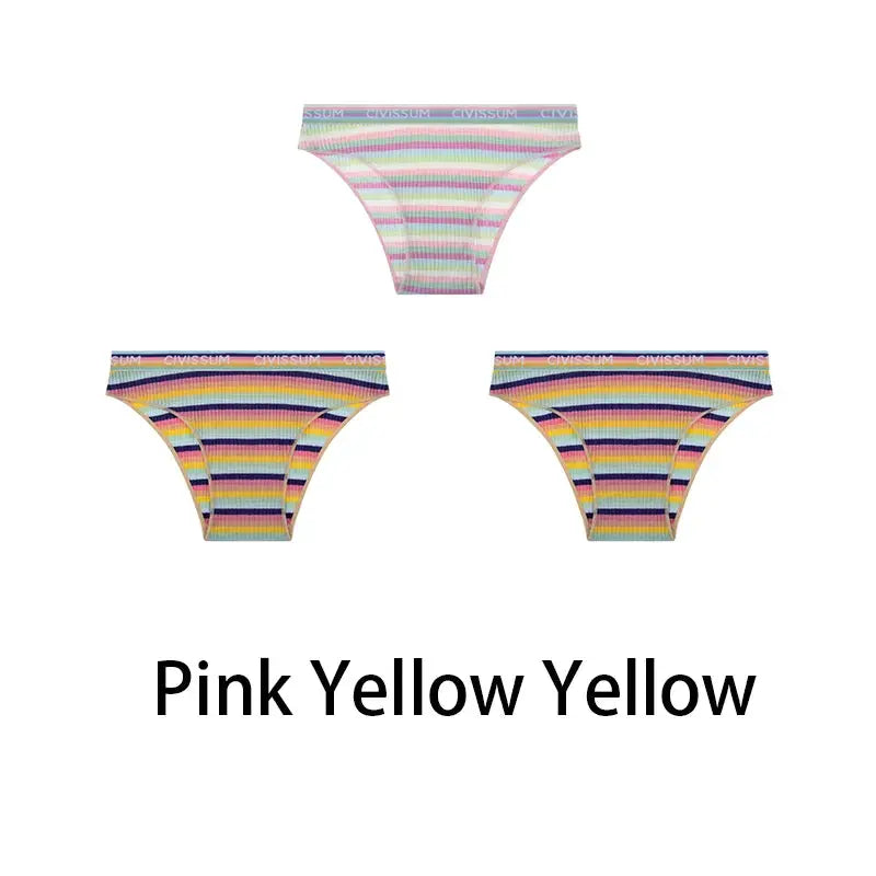 3-pack rainbow striped cotton hipster panties for women; low-rise briefs by Simples Market
