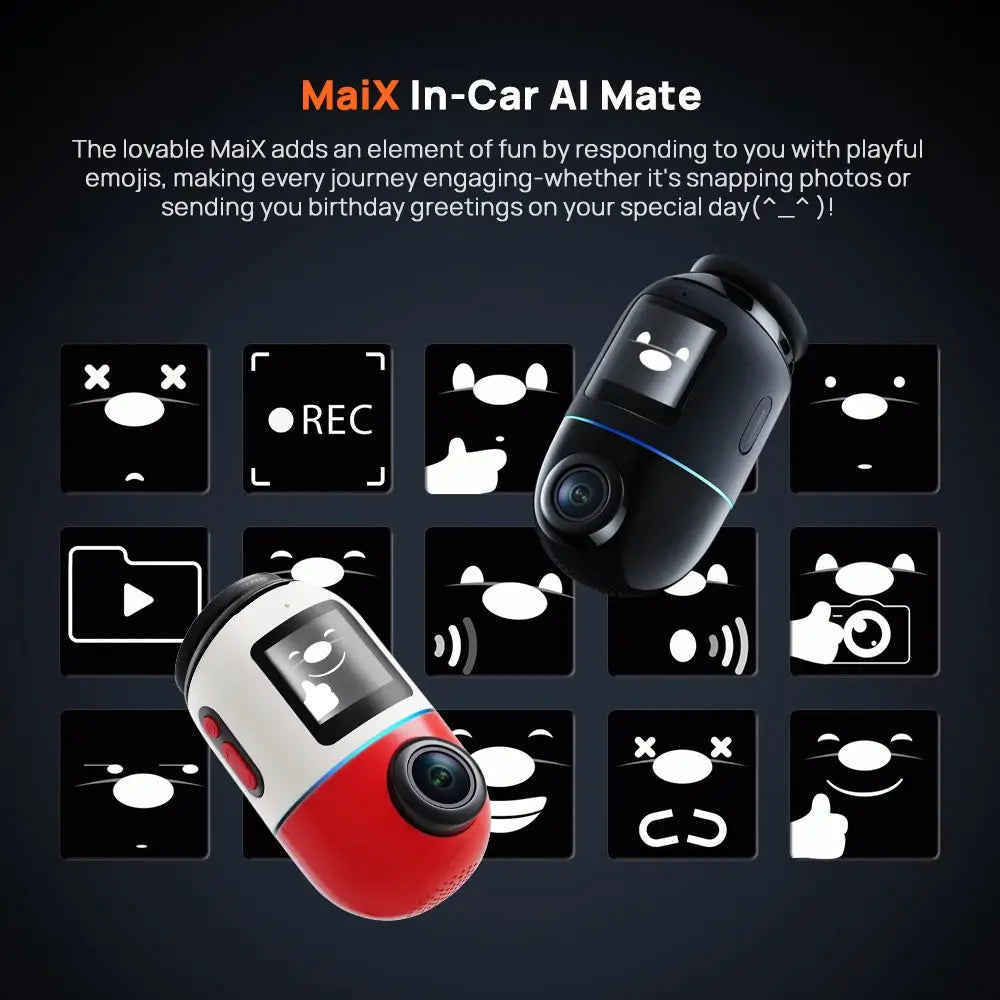 70mai Dash Cam X800 Omni dual-channel 360° rotating, HDR, 4G; two black and red/white units