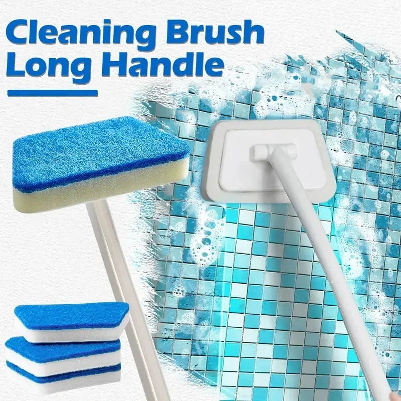 Simples Market bathroom sponge cleaning brush with long white handle and blue sponge head
