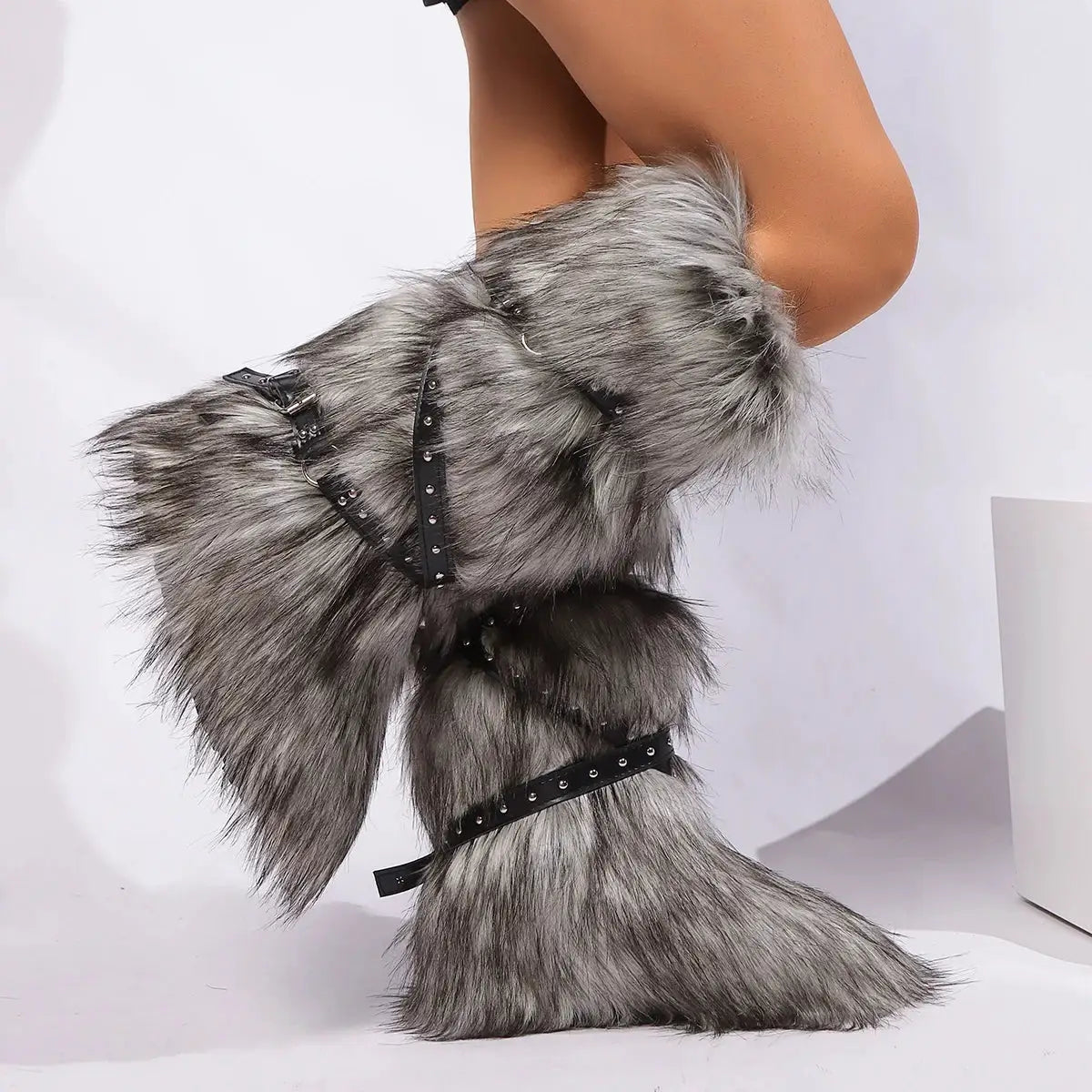 SnowNest Winter Faux Fur Snow Boots For Women Warm Plush Lined Platform Over Knee Boots