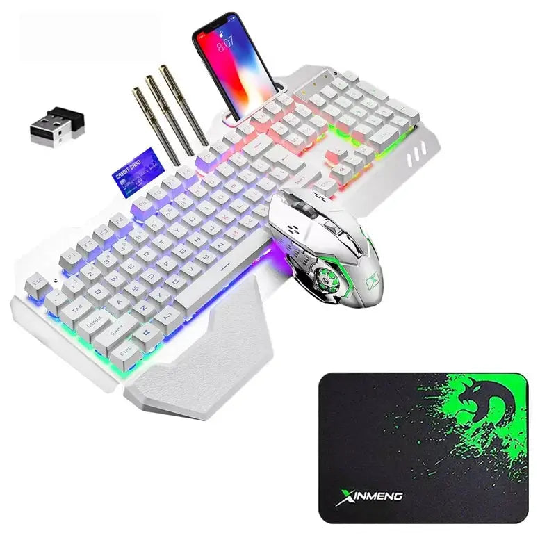Simples Market wireless keyboard and mouse set with RGB backlight; white finish (1 keyboard, 1 mouse, 1 pad)