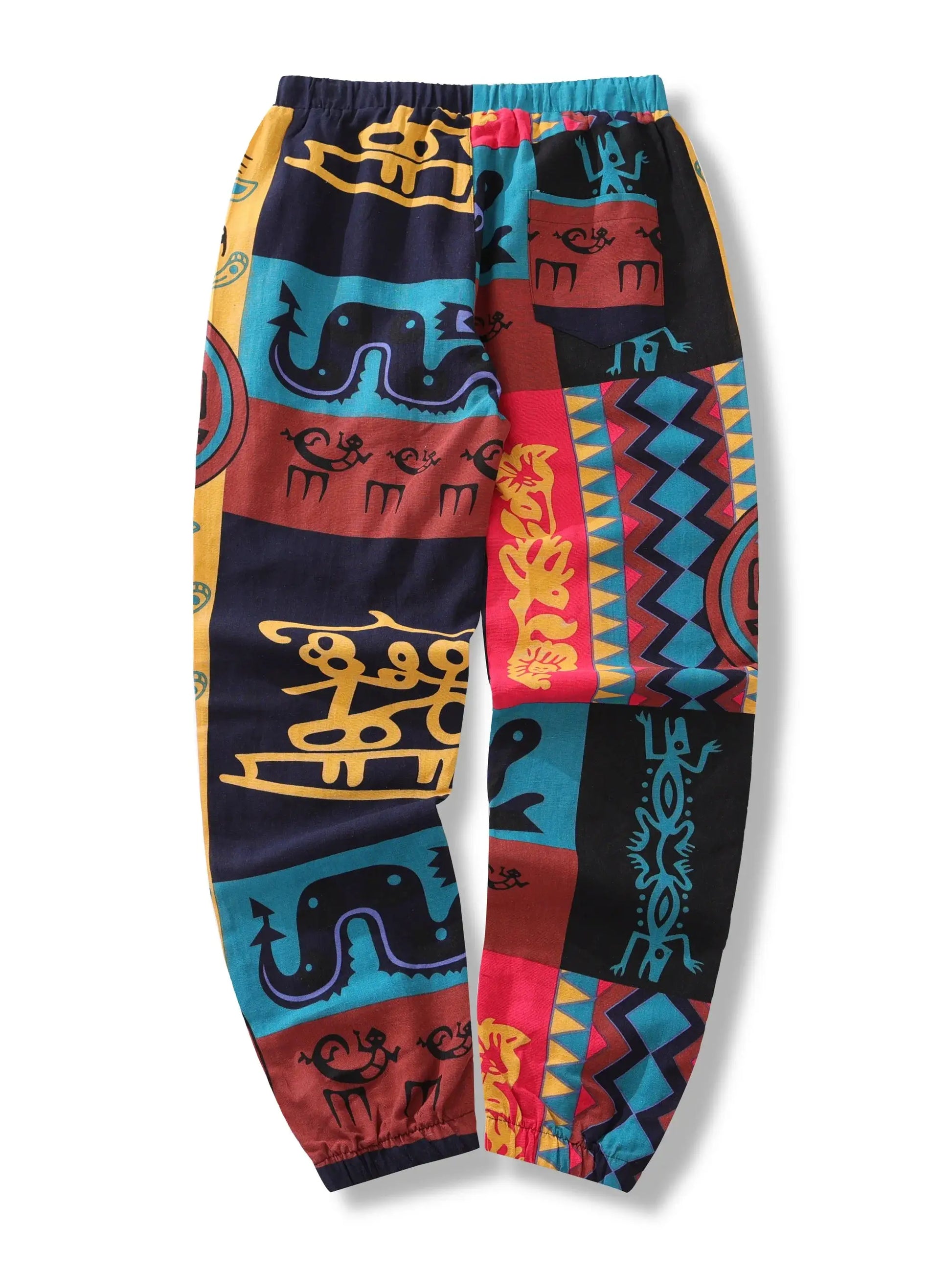 Simples Market men's boho tribal print lightweight linen-cotton blend jogger pants with pockets