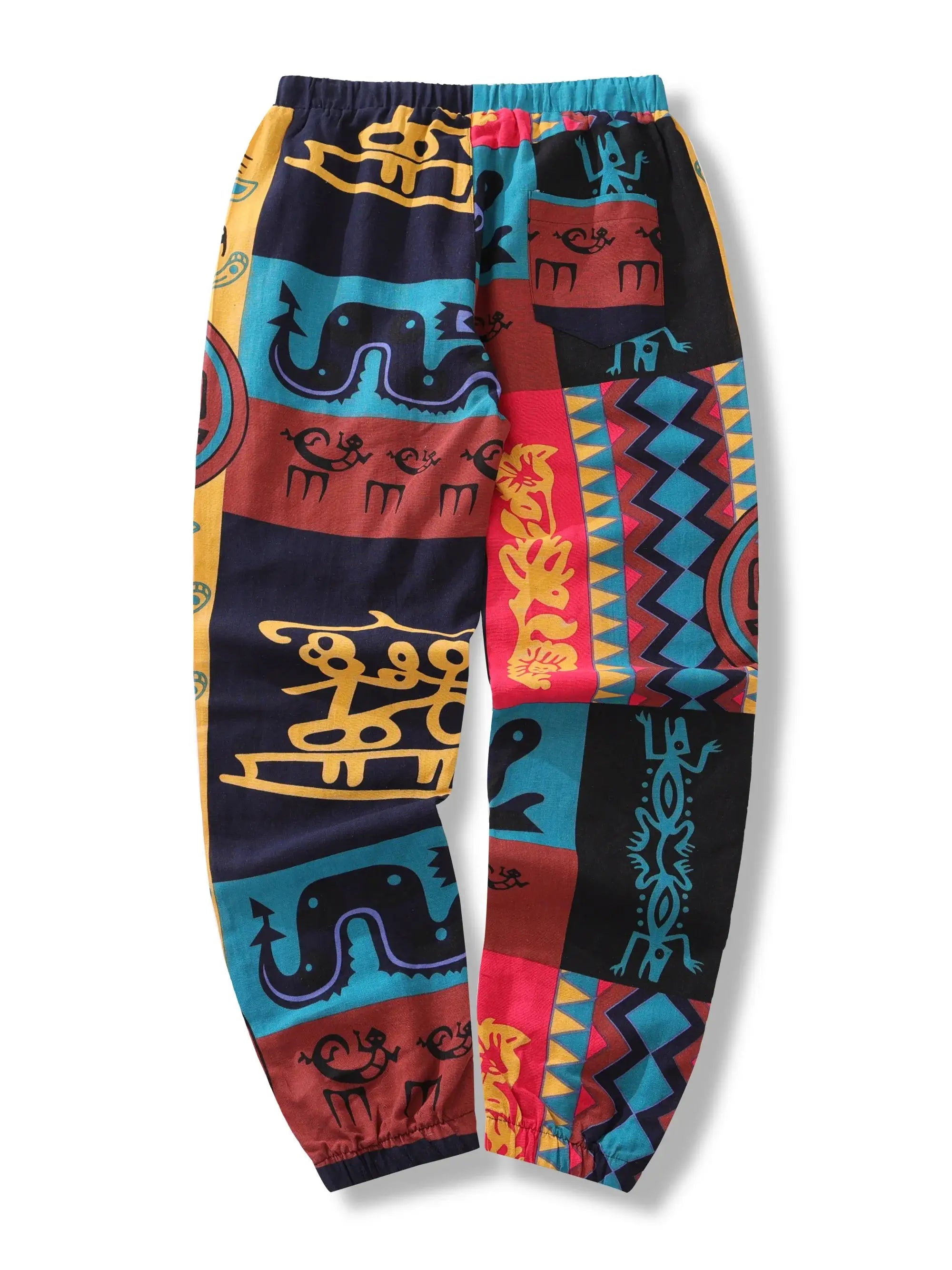Simples Market men's boho tribal print lightweight linen-cotton blend jogger pants with pockets