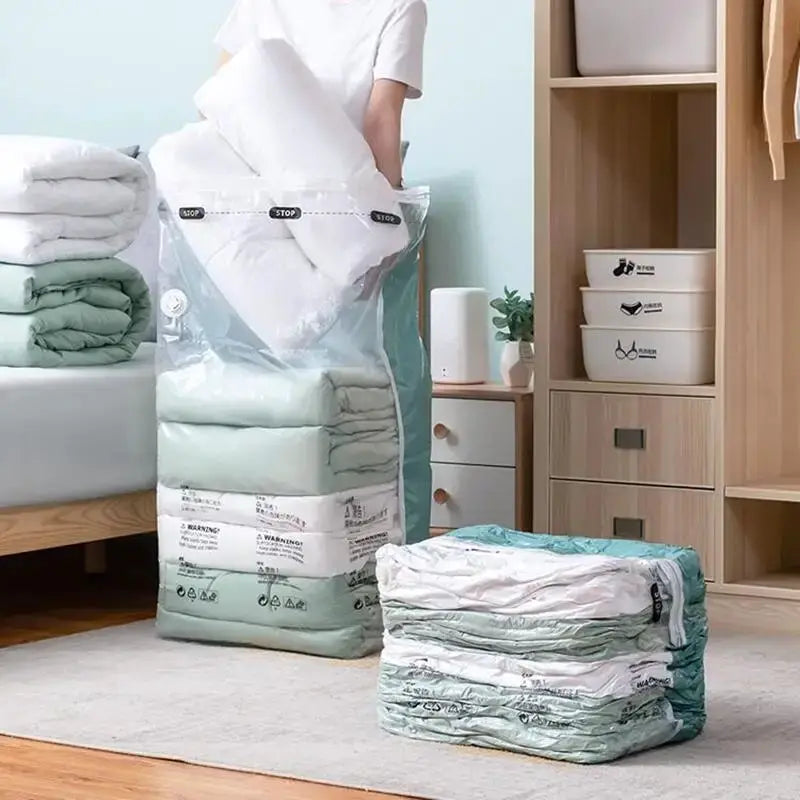Large No Pump Vacuum Storage Bags For Clothes And Blankets Compression Bags With Travel Accessories And Rapid Exhaust Moisture Proof