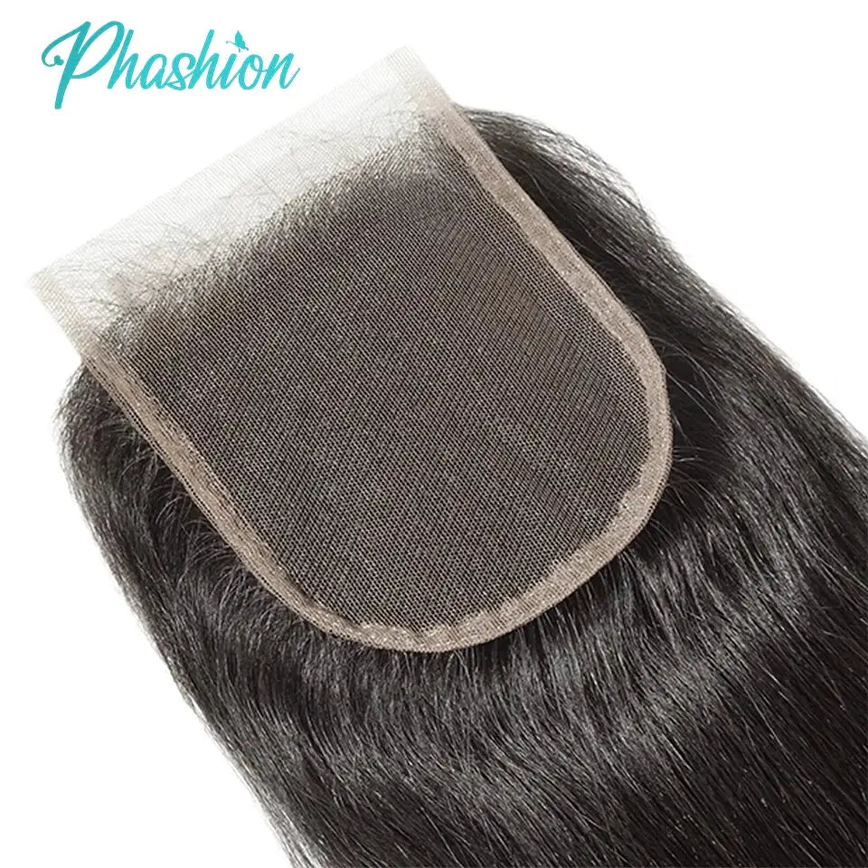 Phashion lace closure, straight 5x5/4x4, Swiss transparent lace, Remy human hair, black, 24–26in