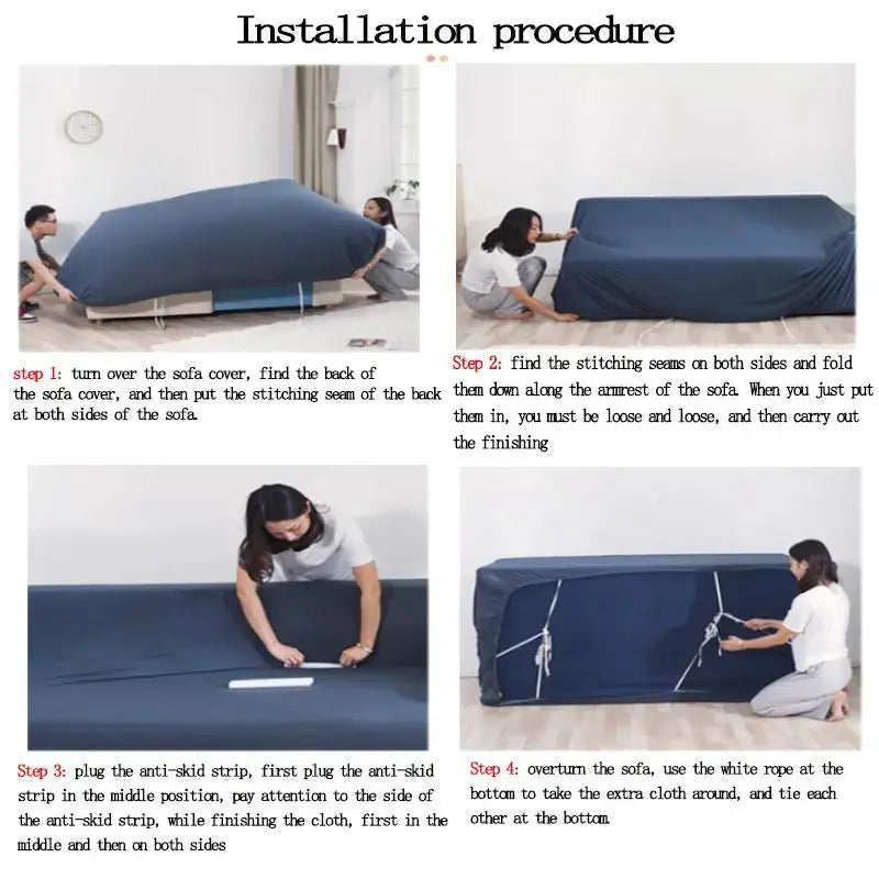 Stretch velvet sofa cover by Simples Market in navy for 1–4 seat couches with non-slip elastic bottom.