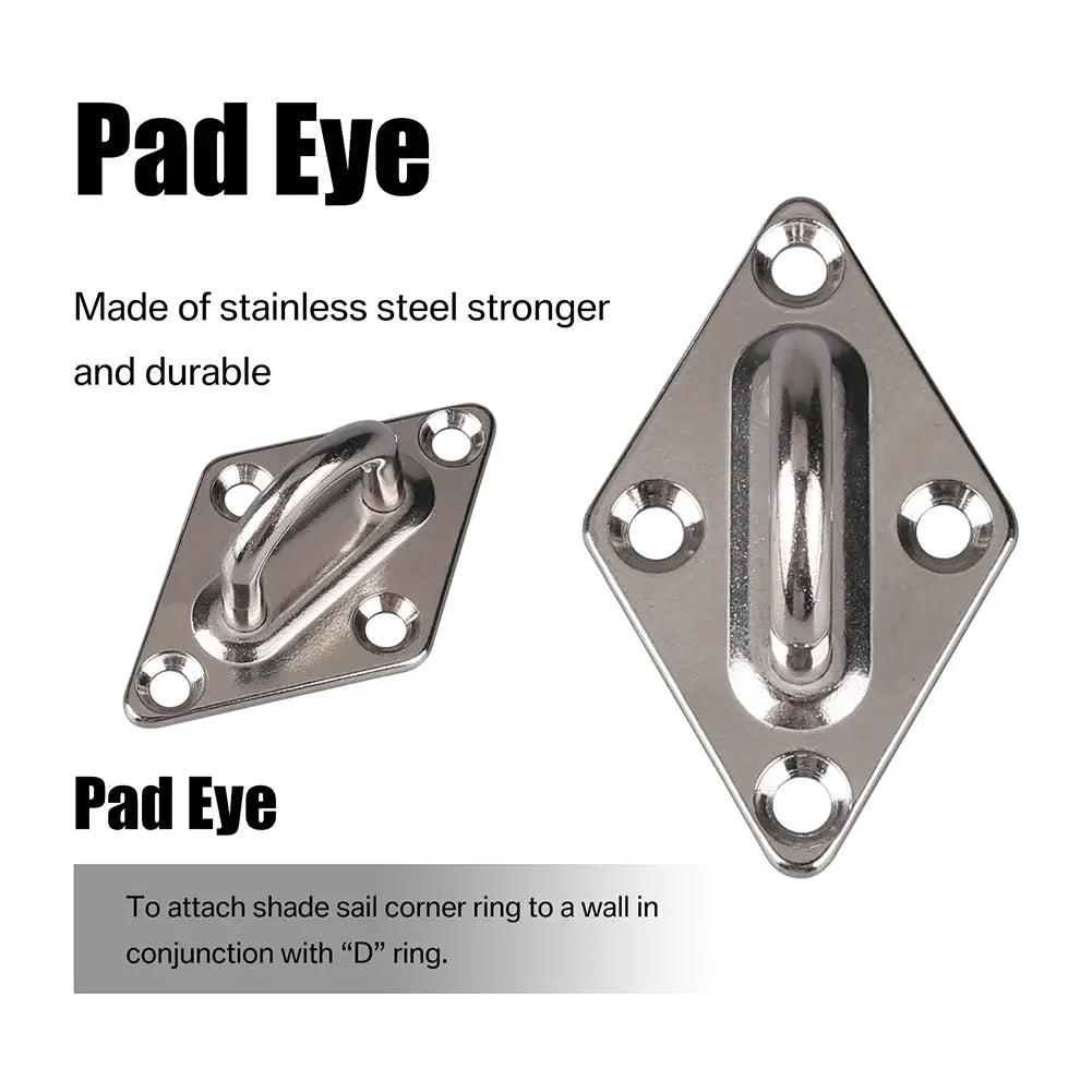 Pad Eye stainless steel wall-mount hardware for shade sails, 2-pack