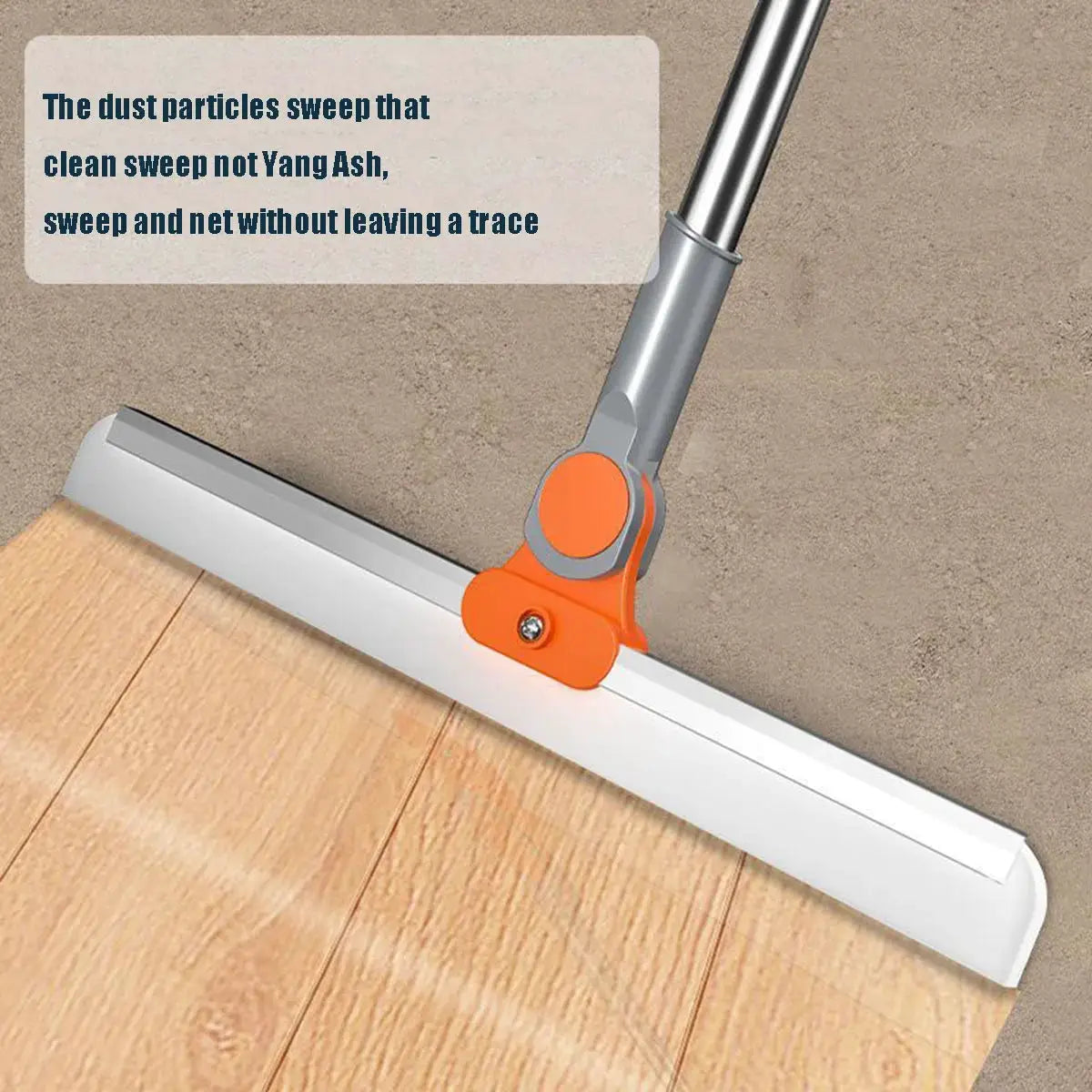 Silicone scraper broom for floors; orange and gray adjustable wiper head with a wide white blade, ideal for edges.