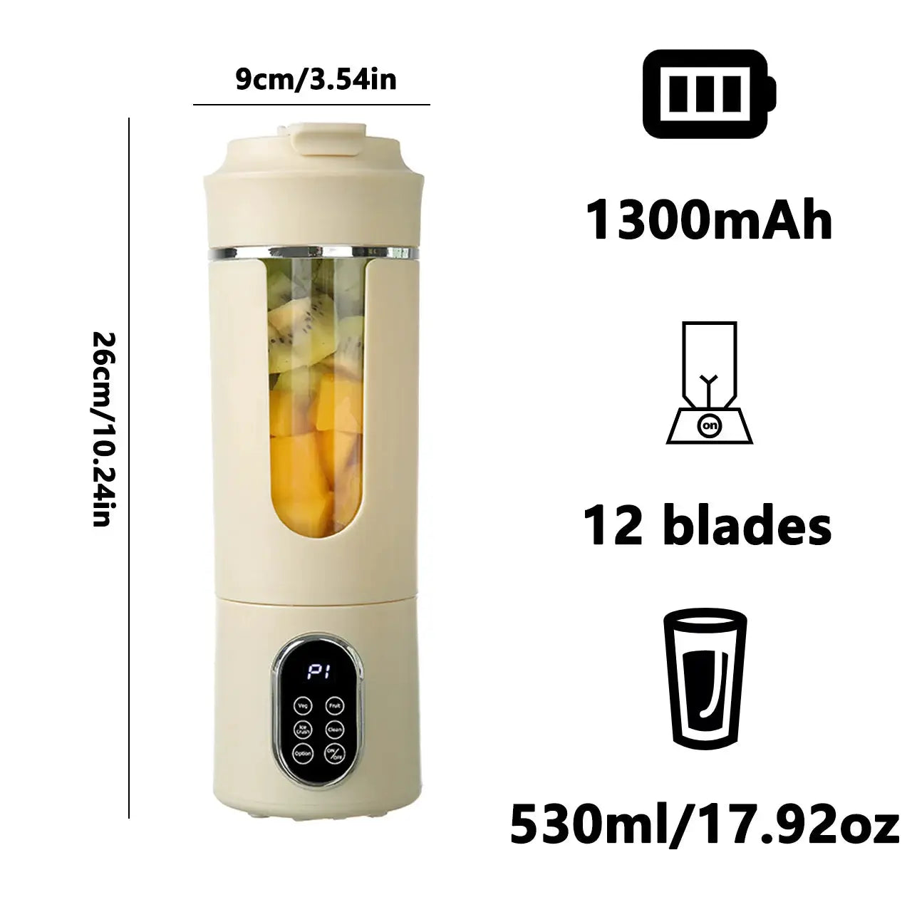 Portable Juicer Wireless USB Charging 12 Blade 4 Gears Ice Crusher