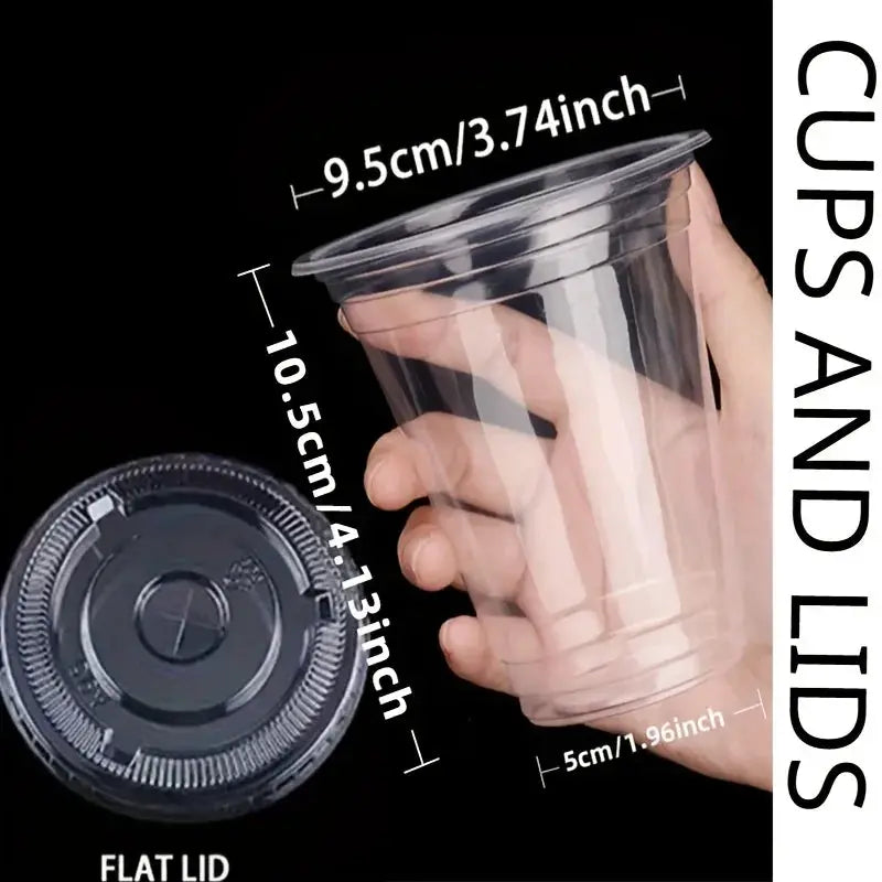 50 Piece Set 12 And 16 Oz Plastic Cups With Lids Disposable For Iced Coffee Smoothies Milkshakes Birthday Party Supplies