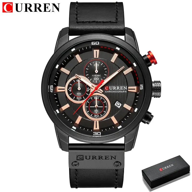Curren Fashion Date Quartz Men Watch Luxury Chronograph Sport Wristwatch With Genuine Leather Band