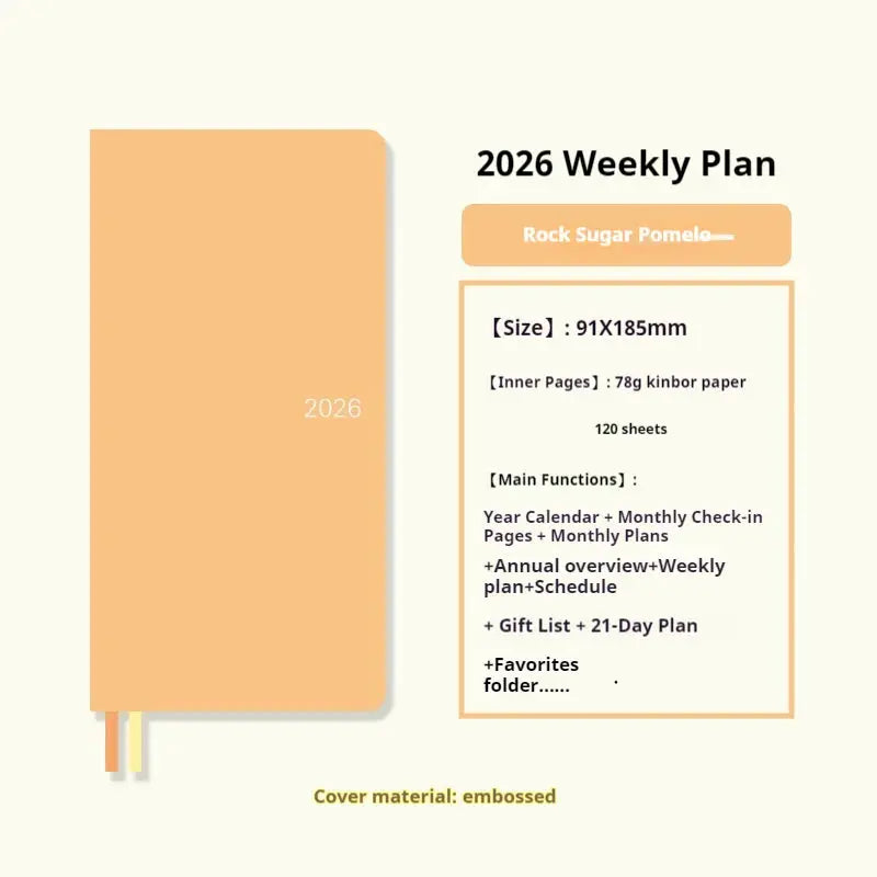 Kinbor 2026 weekly planner pocket-size notebook in peach cover with ribbon bookmarks by Simples Market