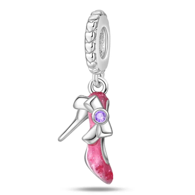 925 Silver Plated Magic Mirror Perfume Princess Angel Pink Charms Beads Fit Pandach 925 Bracelet Fine DIY Jewelry