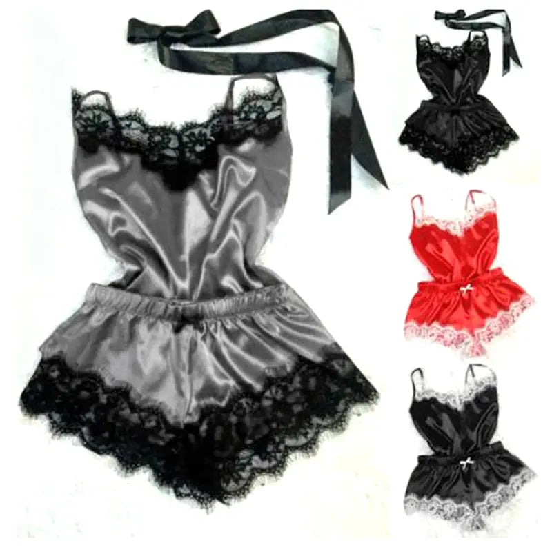 Satin Cami Set And Shorts Nightwear With Lace Trim Breathable For Warm Spring And Summer Nights
