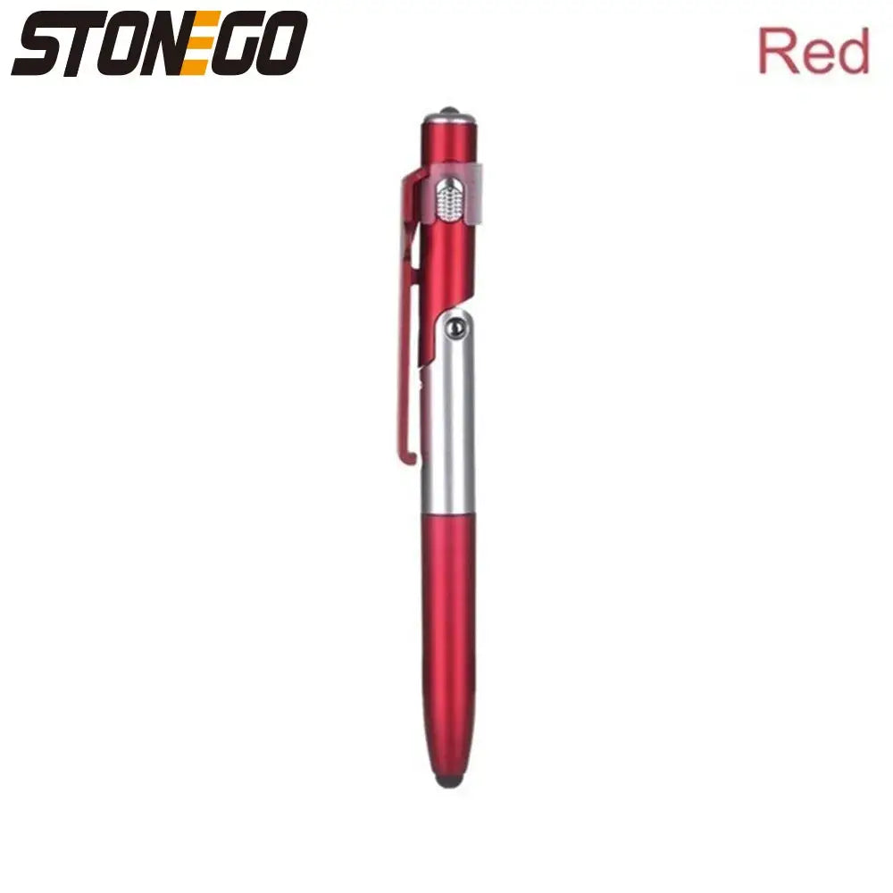 STONEGO red 4-in-1 foldable ballpoint pen stylus with flashlight and pocket clip